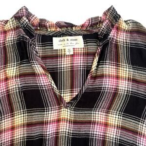 Cloth & Stone Anthropologie Plaid Ruffle Collar Top Size M Retail $110